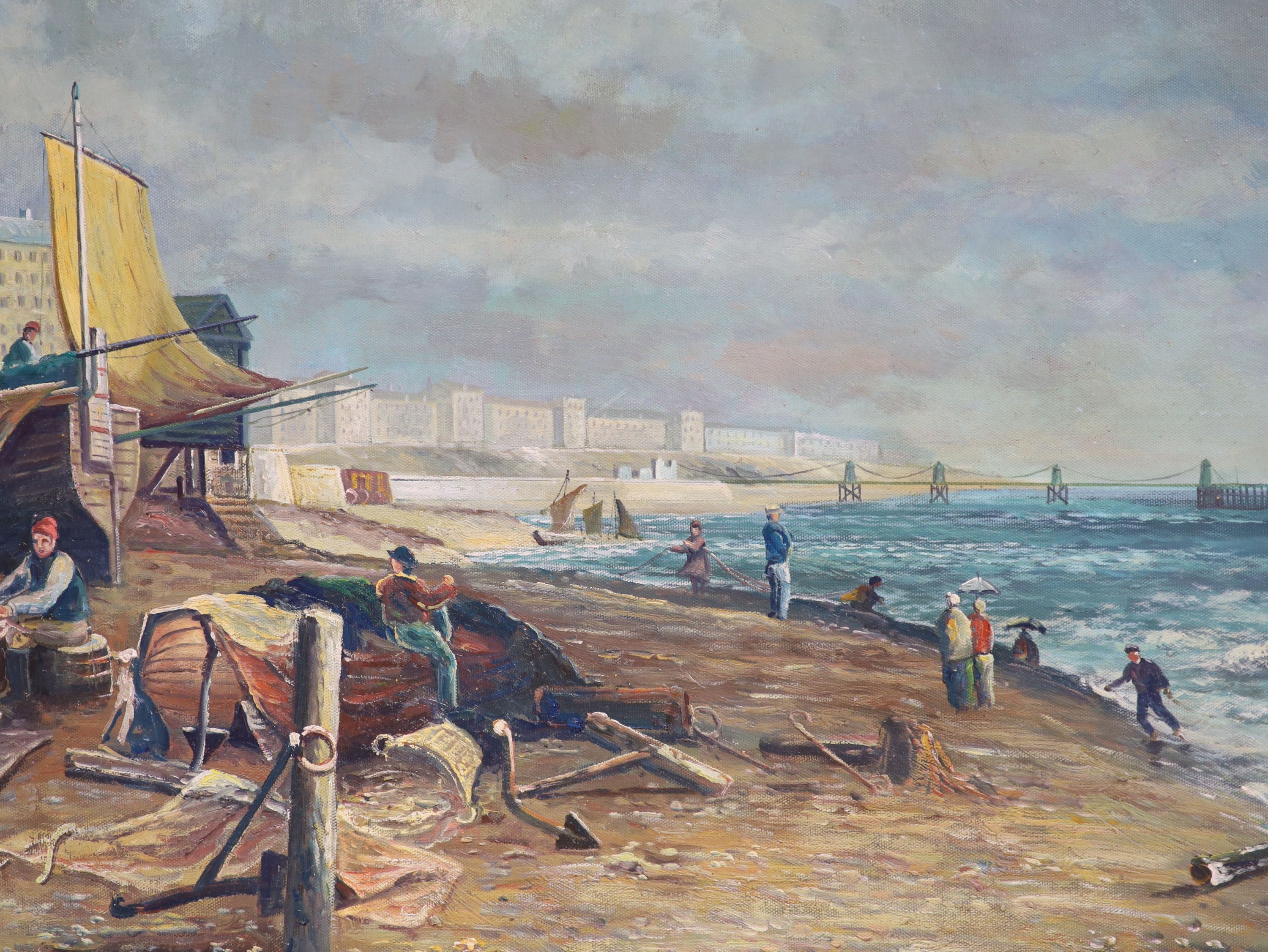 English School, oil on board, Brighton beach with the Chain Pier, 38 x 50cm